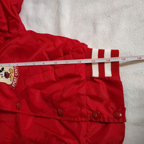 Vtg Disney EPCOT Center Mickey Kids Bomber Jacket Red Varsity Nylon 80s USA Sz 4 - Picture 9 of 12